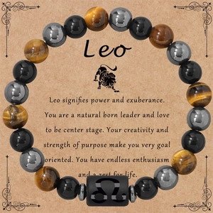 Bracciale in Perline di Occhio di Tigre Naturale Agata Nera Ematite Segno Zodiacale per Uomo Donna Dodici Costellazioni Braccialetto Elastico Fatto a Mano Gioielli Regalo