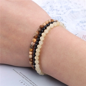 4mm natural amethyst and agate stretch bead bracelet set for women with three layers