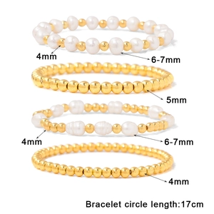 Bracelet élastique en perles naturelles de 6mm et billes dorées longueur 17cm
