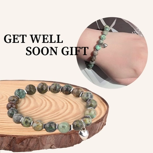 Pulsera elástica de piedra cebra rosa de 8mm con colgante de corazón y espaciadores