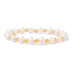 Détail de perles d'eau douce naturelles 6mm et perles d'hématite dorées sur le bracelet