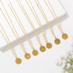 Zodiac sign necklaces in 18k gold plated stainless steel with minimalist round pendants