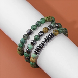 Dreilagiges Herrenarmband-Set mit natürlichen Jaspis- und Hämatit-Steinperlen