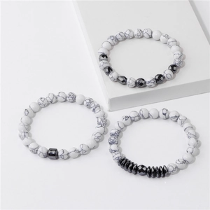 Drelagiges Herren-Perlenarmband-Set mit natürlichen Bildersteinen und Hämatit-Perlen