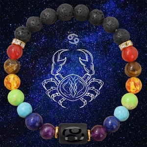 Bracciale 7 chakra segno Cancro con pietra lavica e perle curative in pietre naturali