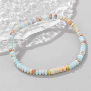 Pulsera elástica de cuentas de jaspe imperial azul con separadores dorados para mujer