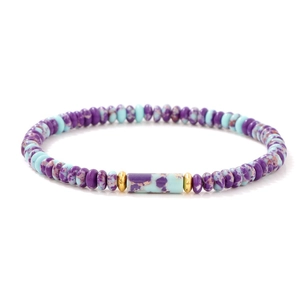 Pulsera de cuentas de piedra imperial azul y violeta con separadores dorados finos