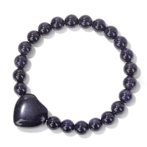 Natur-Blaustein Kristallperlen-Armband mit einem polierten herzförmigen Steinanhänger