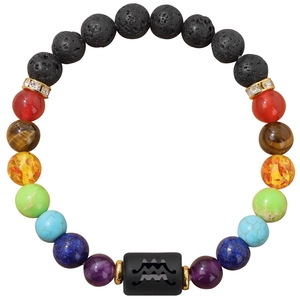 Bracciale energia Acquario con pietre laviche nere e perle di pietre naturali colorate