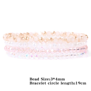 Set de 4 pulseras elásticas de cuentas de vidrio facetadas de 4mm en champán y rosa
