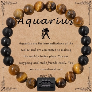 Bracelet En Perles Pierre Œil De Tigre Naturelle Agate Noire Pour Hommes Femmes Douze Constellations Symboles Bijoux Cadeau Anniversaire
