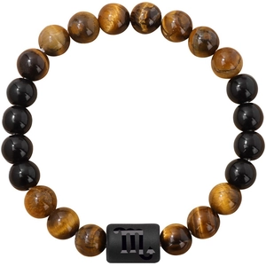 Bracelet en perles d'oeil de tigre et onyx noir avec charme gravé signe Scorpion