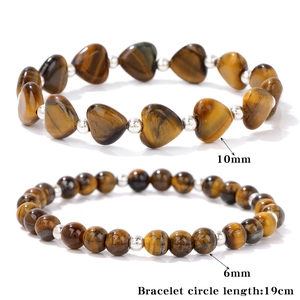 Tigerauge Armband Set mit herzförmigen Perlen und silbernen Metallelementen für Damen