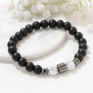 Set de pulseras de cuentas de 8mm de ojo de tigre y ágata con cuentas negras mate