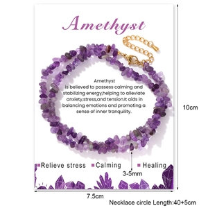 Natural purple amethyst gravel necklace with adjustable gold clasp and display card