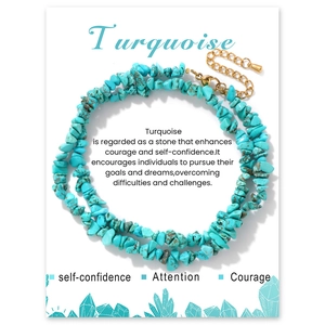 Irregular turquoise stone necklace for women with golden lobster clasp on display card