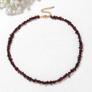 Handmade necklace with irregular red garnet crystal stones and golden lobster clasp
