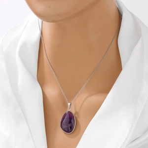 Elegant natural amethyst waterdrop pendant necklace with a polished stainless steel chain