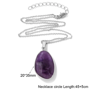 Natural purple amethyst pendant necklace with stainless steel chain and 45cm length