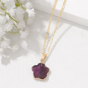 Collana dorata in acciaio inossidabile con ciondolo a fiore in ametista donna