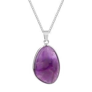 Natural purple teardrop amethyst crystal pendant with stainless steel chain for women