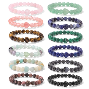 Naturstein Herzperle Elastisches Armband Rosenquarz Tigerauge Malachit Lapislazuli Heilkristall Perlenarmband Für Herren Damen Geburtstag Schmuck Geschenk