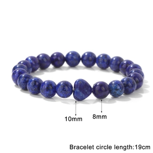 Lapis Lazuli Perlenarmband mit 10mm Herzstein und 8mm Rundperlen auf 19cm elastischem Band