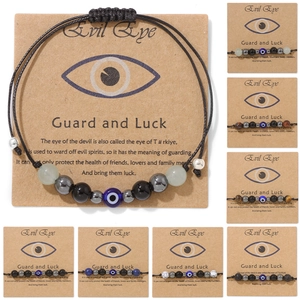 Bracciale Intrecciato in Pietra Naturale Regolabile Malocchio Carta Regalo Gioielli Benedizione Cordino Cerato Unisex