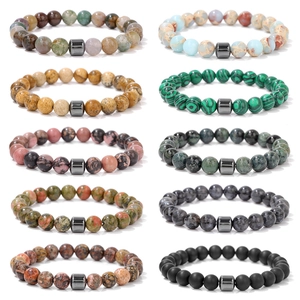 Pulsera de Cuentas de Piedra Natural de 8mm para Hombres Mujeres Ojo de Tigre Ágata Piedra de Lava Hematita Pulsera Elástica Joyería
