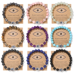 Bracelet de Perles Vintage Mauvais Œil Main de Fatma pour Femmes Hommes Pierre Naturelle Main de Fatma Élastique Amulette de Protection Bijoux Cadeau