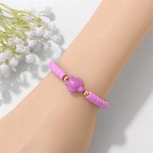Bohemian purple heishi bead turtle bracelet with gold accents for beach summer style