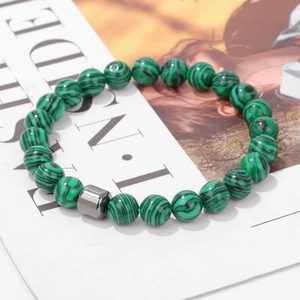 Pulsera para hombre de cuentas ojo de tigre de 8mm con textura de malaquita y hematita