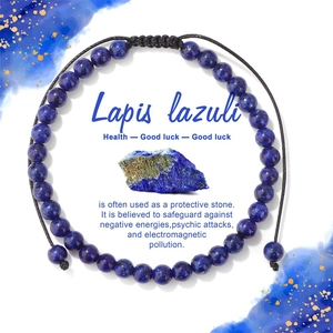 Bracelet fait main en lapis-lazuli avec cordon ajustable sur carte cadeau