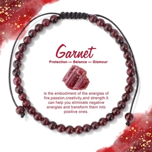 Bracelet fait main en perles de grenat 4mm avec cordon tressé réglable et carte cadeau
