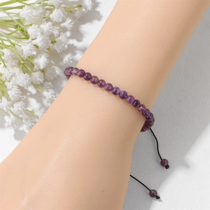 Bracelet fait main en améthyste 4mm pour femme avec cordon noir réglable et perles