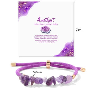 Natural Crystal Stone Chip Braided Rope Adjustable Bracelet Women Healing Amethyst Rose Quartz Citrine Carnelian Jewelry