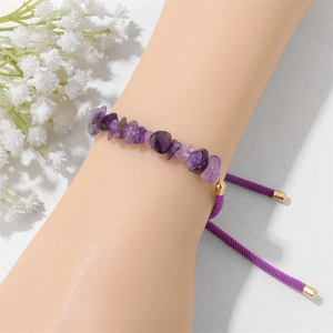 Natural raw amethyst chip beaded bracelet with adjustable gold finish clasp for women