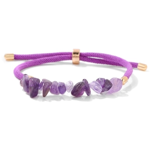 Natural amethyst stone bracelet with adjustable purple braided cord and rose gold clasp