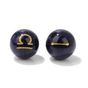 Blue sandstone constellation beads featuring golden Libra zodiac symbols for DIY jewelry making