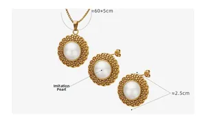 Detailed size view of vintage French gold necklace and pearl earrings jewelry set