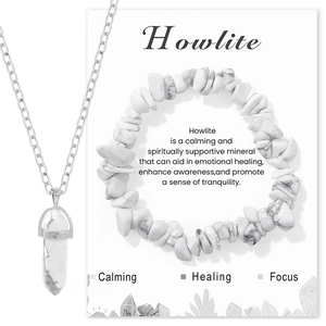 White Howlite jewelry set featuring hexagonal pendant necklace and chip stone bracelet