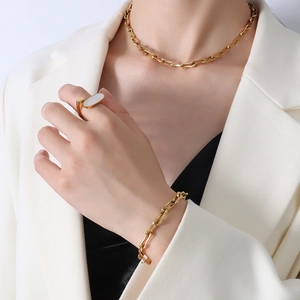 Collier Et Bracelet À Maillons Géométriques En U Acier Titane Plaqué Or 18K Style Hip Hop Minimaliste Pour Femme