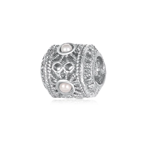 Silver hollow infinity charm bead with pearls and frosted texture for DIY bracelets