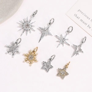 Ethnic star and snowflake charms with zircons and pearls for DIY jewelry making