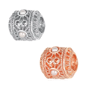 Hollow Floral Alloy Charm Bead With Faux Artificial Pearl Infinity Symbol Round Spacer Bead For DIY Bracelet Jewelry Accessories