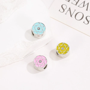 DIY silver star bead set with blue yellow pink enamel and rhinestones for jewelry making
