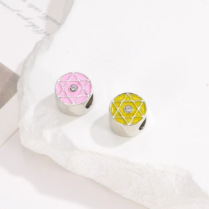 Enameled hexagram charm beads with zircon inlay for DIY bracelet jewelry making