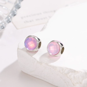 Perle di opale rosa in cristallo con bordo in argento per bracciali e collane boho