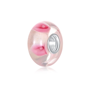 Perles en verre fleur de cerisier rose avec cœur en argent pour bijoux DIY