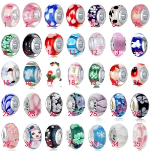 Charm's et perles en verre fleuri S925 pour bracelets et colliers bijoux DIY